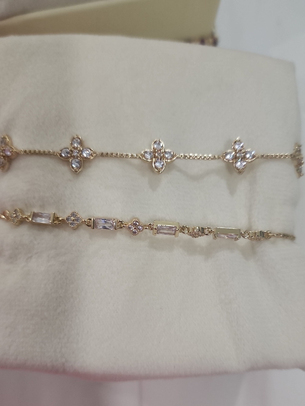 Gold Crystal Flower & Baguette Bracelet Duo - Women Jewelry